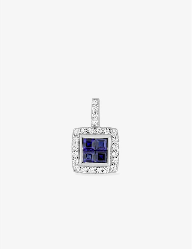 Pendentif carré en or blanc 750‰ avec saphirs et diamants 0,12 ct