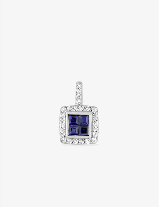 Pendentif carré en or blanc 750‰ avec saphirs et diamants 0,12 ct