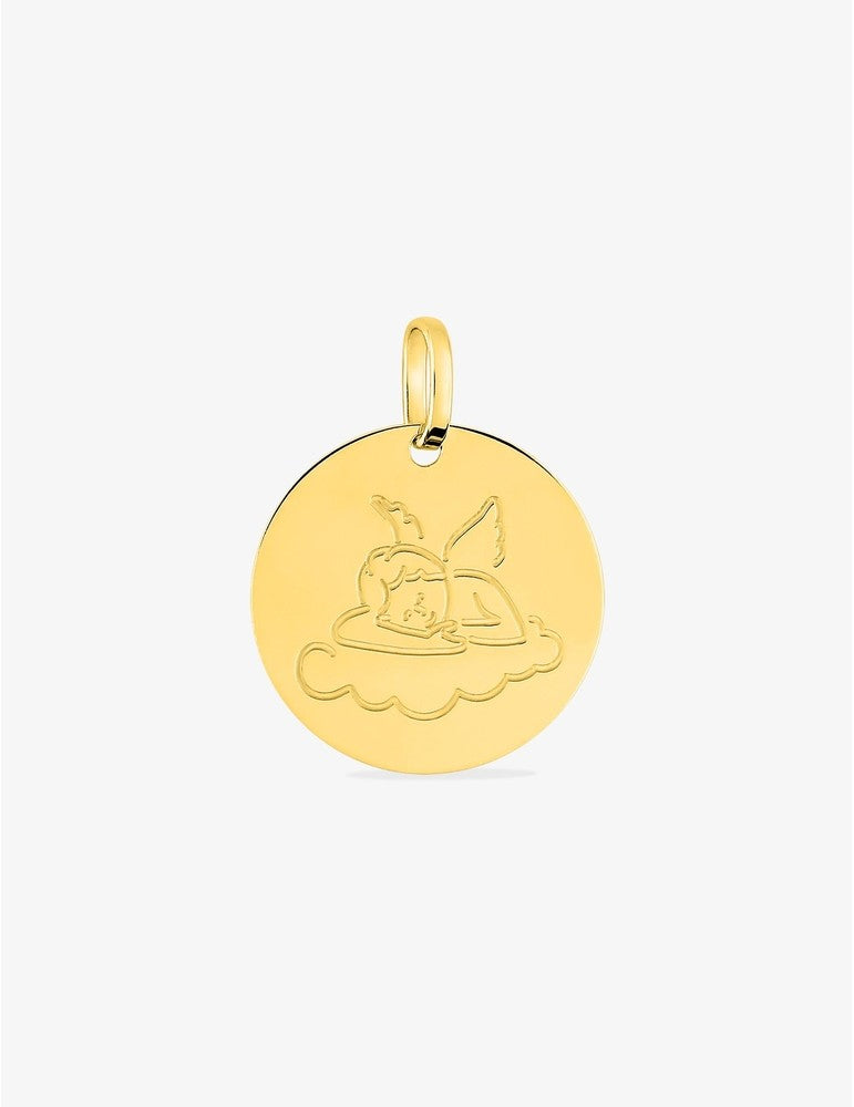 Pendentif Médaille Ange Gravé en Or Jaune 18K - Gravure Offerte