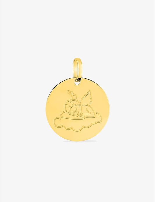 Pendentif Médaille Ange Gravé en Or Jaune 18K - Gravure Offerte