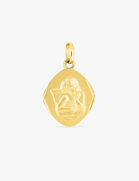 Pendentif Médaille Ange en Or Jaune 18K - Plaque Losange Élégante