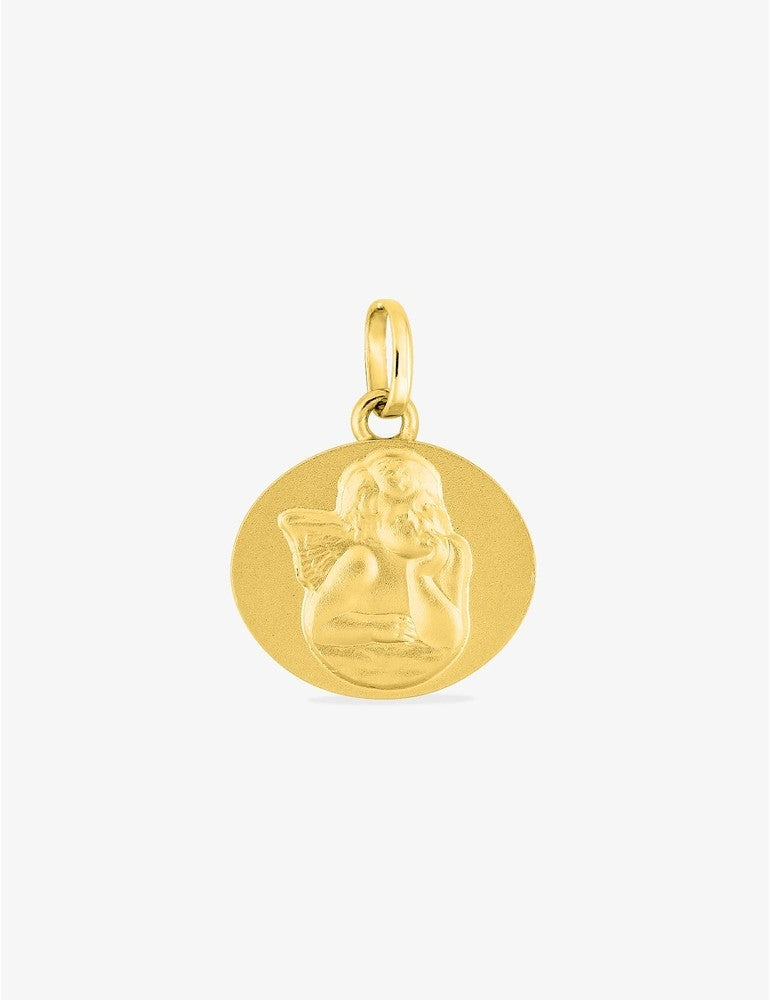 Pendentif Médaille Ange en Or Jaune 750/1000 – Plaque Ronde 15 mm