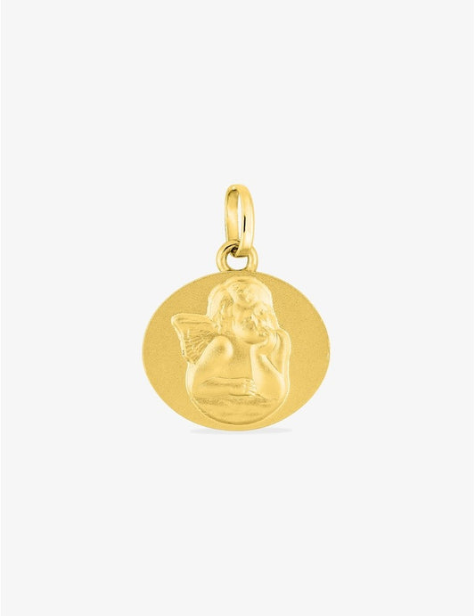Pendentif Médaille Ange en Or Jaune 750/1000 – Plaque Ronde 15 mm