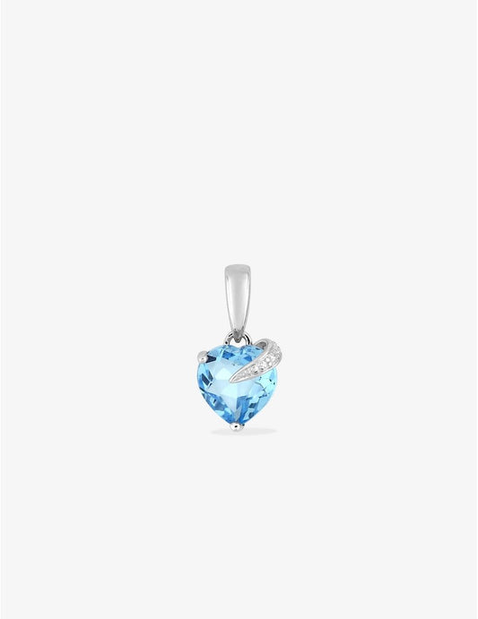 Pendentif cœur topaze bleue et or blanc 375‰ 13 mm