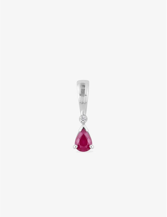 Pendentif Or Blanc 750‰ avec Diamant 0,01 ct et Rubis Taillé en Poire