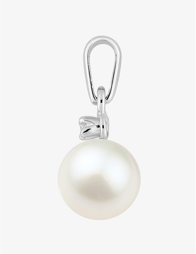 Pendentif Or Blanc 750‰, Perle 8 mm et Diamant 0,02 ct