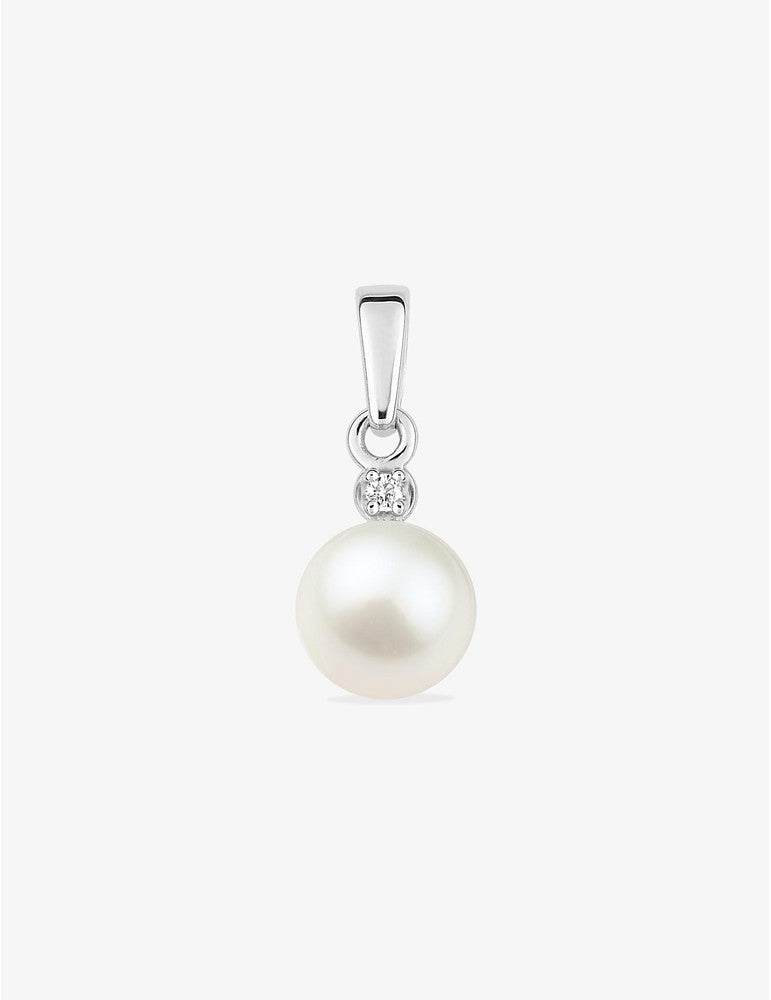 Pendentif Or Blanc 750‰, Perle 8 mm et Diamant 0,02 ct