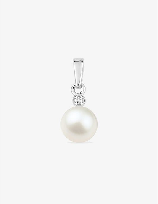 Pendentif Or Blanc 750‰, Perle 8 mm et Diamant 0,02 ct