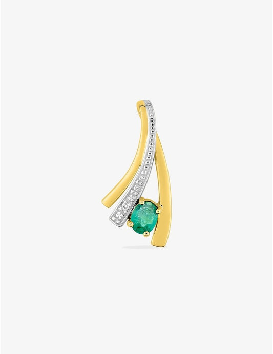 Pendentif Or Jaune 750‰ Diamant 0,01 ct et Émeraude