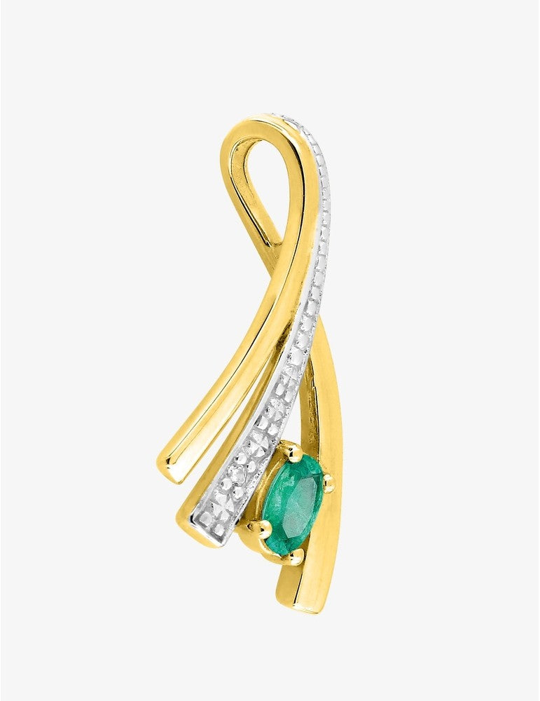 Pendentif Or Jaune 750‰ Diamant 0,01 ct et Émeraude