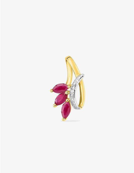Pendentif Or Jaune 750‰ Diamant 0,01 ct et Rubis Navettes