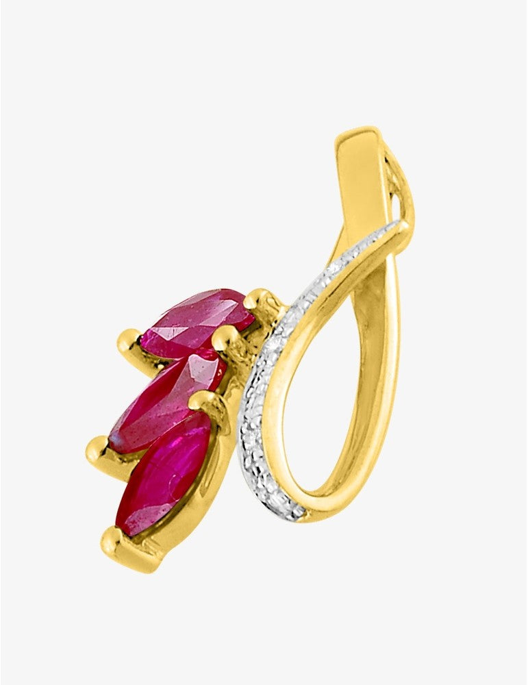 Pendentif Or Jaune 750‰ Diamant 0,01 ct et Rubis Navettes