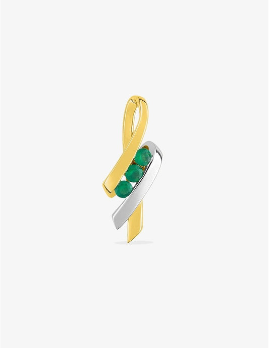 Pendentif Or Jaune 750‰ Émeraude et Rhodium avec Design Ruban