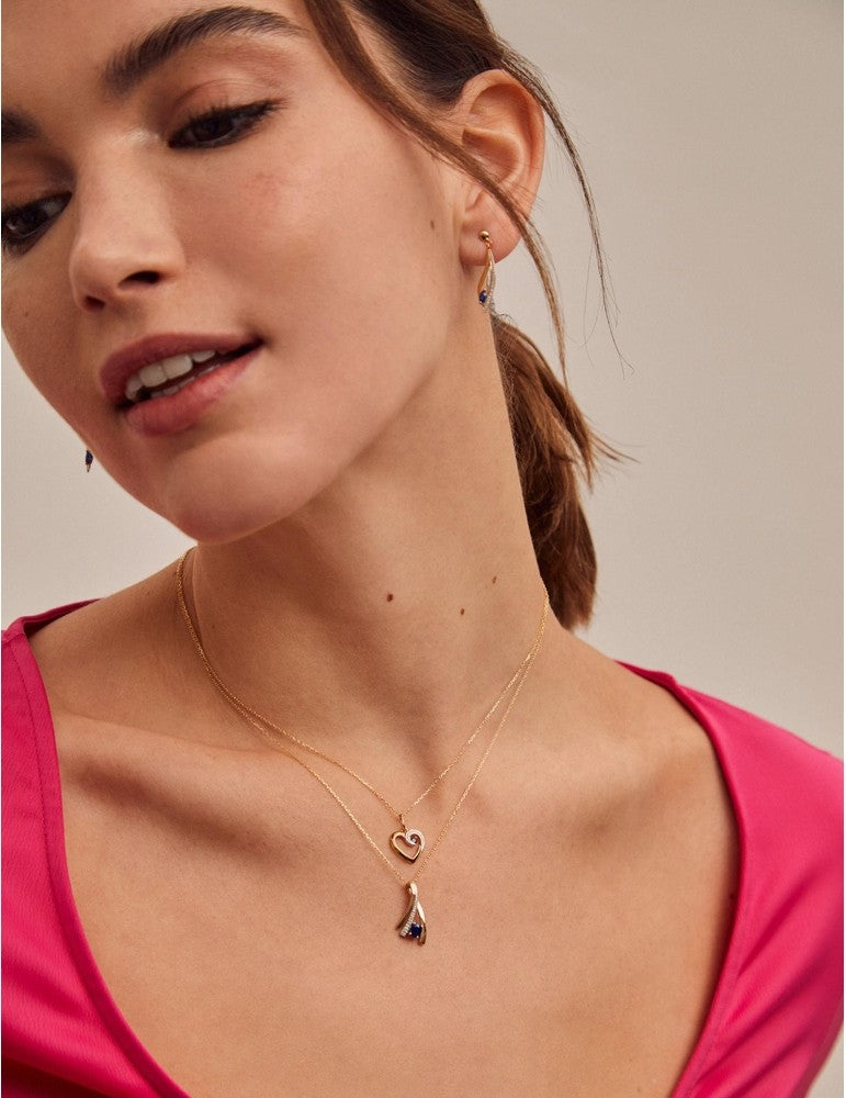 Pendentif Or Jaune 750‰ Saphir, Diamant 0,01 ct et Finition Rhodium