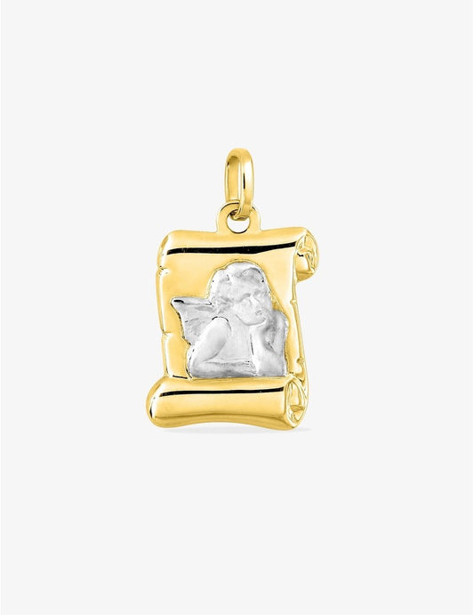 Pendentif Parchemin Ange Bicolore en Or 18K - Gravure Offerte