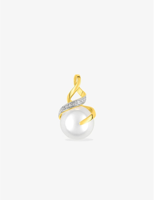 Pendentif Perle de Culture d'Eau Douce 8 mm et Diamants 0,01 ct Spirale Or Jaune 750‰