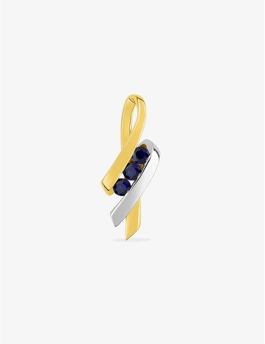 Pendentif Saphir en Or 750‰ Rhodié avec Branches en Or Jaune et Blanc