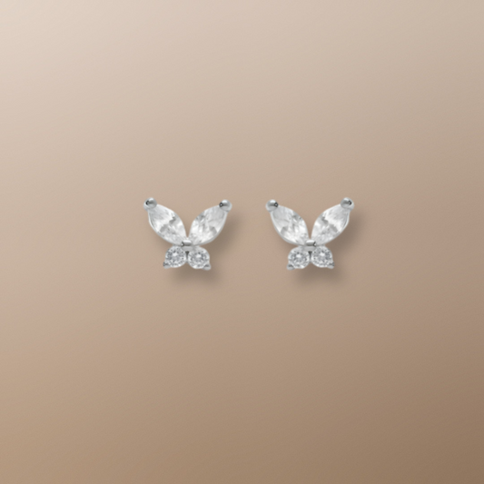 Boucles d’oreilles papillon en argent rhodié – Oxydes blancs sertis
