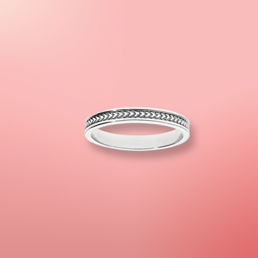Alliance Argent Rhodié 925/1000e – Ruban Motif Chevron 3mm