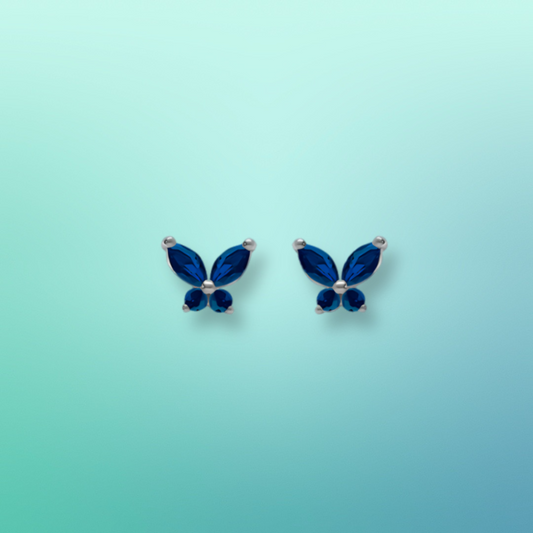 Boucles d’oreilles papillon en argent rhodié – Oxydes bleu foncé sertis