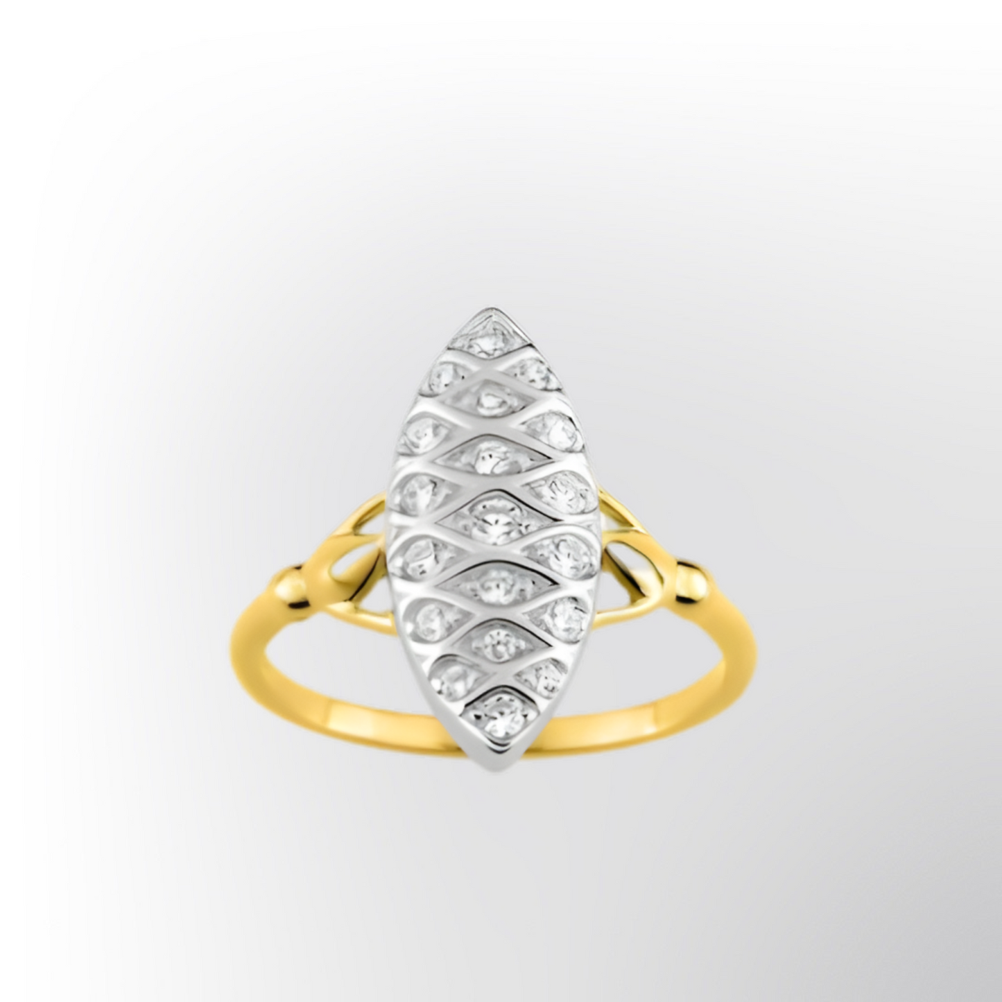 Bague marquise bicolore or 375‰ & oxydes de zirconium éclatants