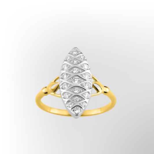 Bague marquise bicolore or 375‰ & oxydes de zirconium éclatants