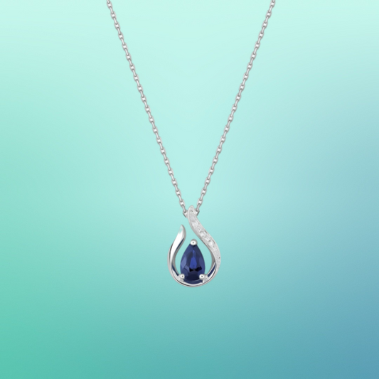 Collier or blanc 750 ‰ diamant 0,01 ct et saphir