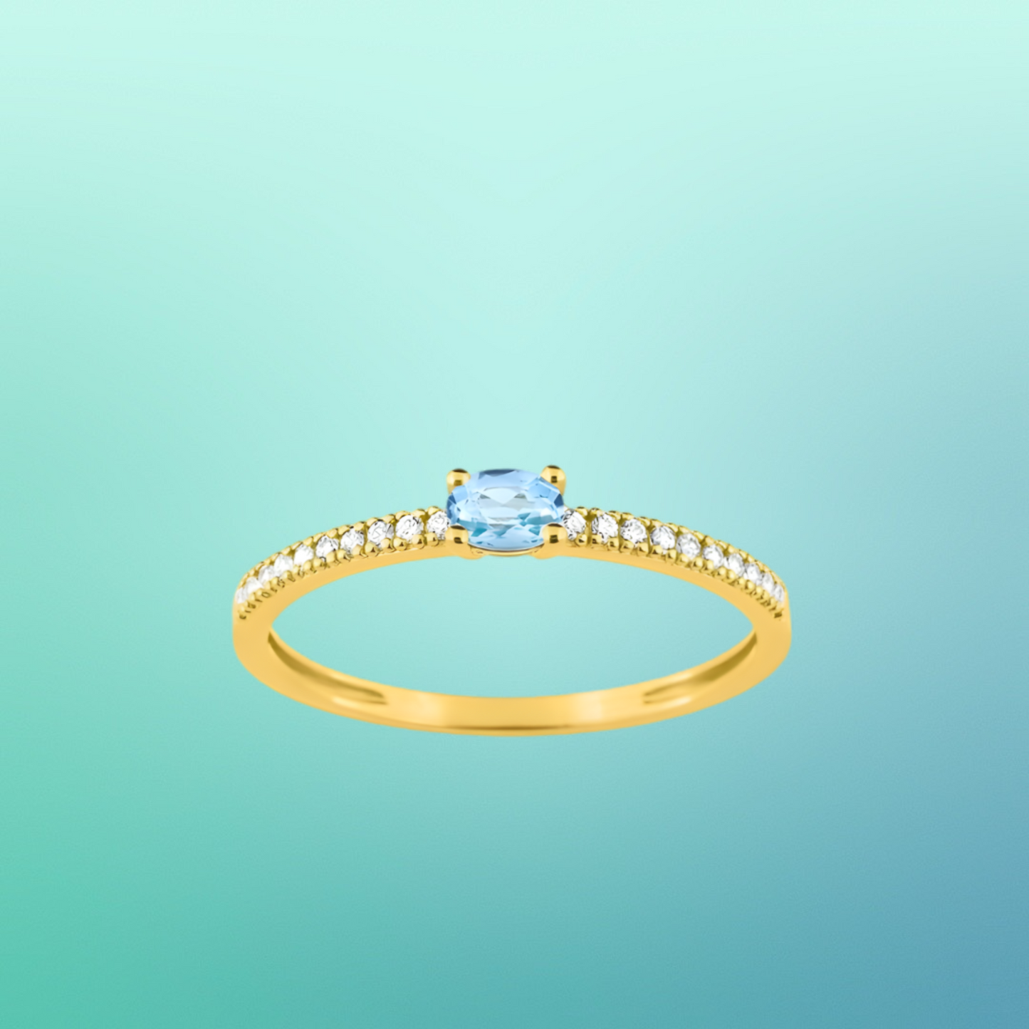 Bague en or jaune 375‰, topaze éclatante et oxydes