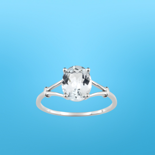 Bague en or blanc 375‰ et aigue-marine