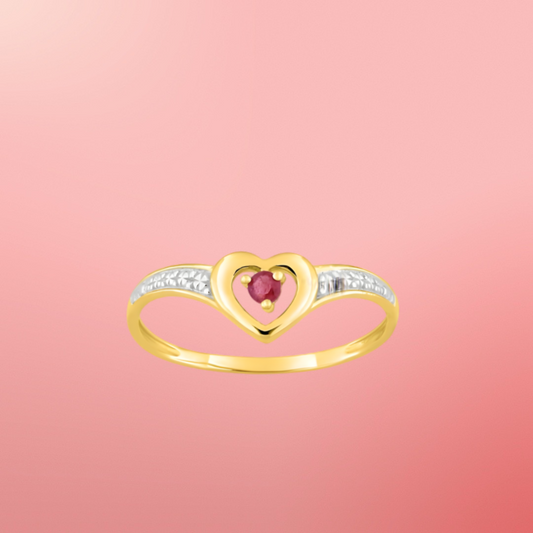 Bague cœur en or jaune 375‰ et rubis