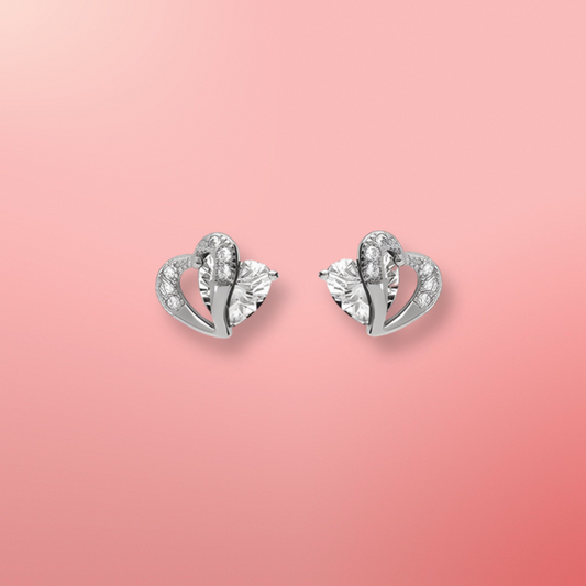 Boucles d’oreilles en argent rhodié – Double cœur et oxydes blancs