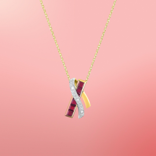 Collier Or Jaune 750‰ avec Diamants 0,20 ct et Rubis Princesse