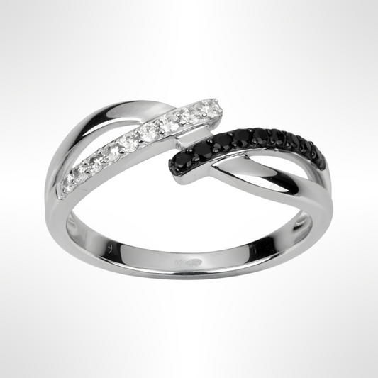 Bague en Argent 925‰ avec Oxyde de Zirconium Noir et Blanc