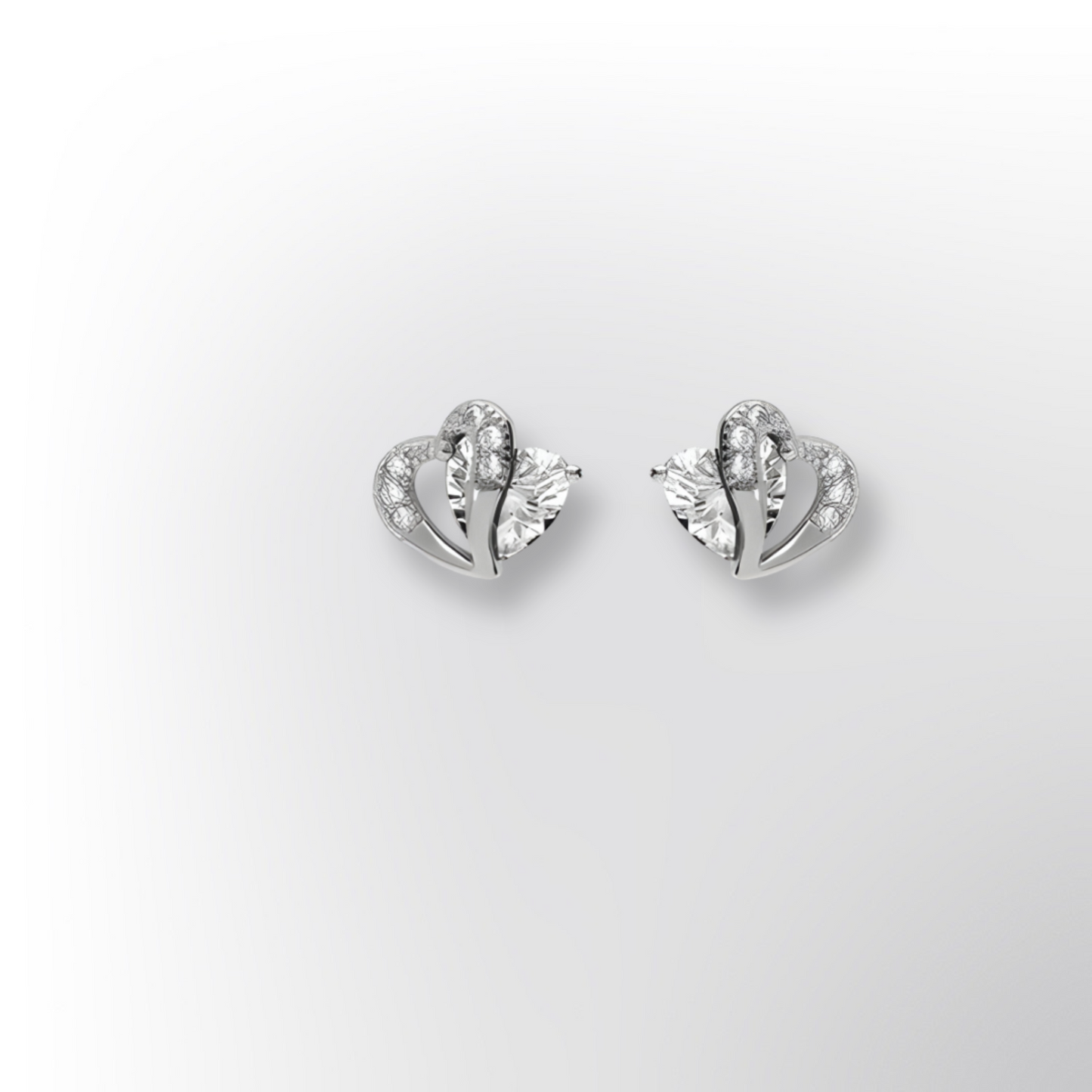 Boucles d’oreilles en argent rhodié – Double cœur et oxydes blancs