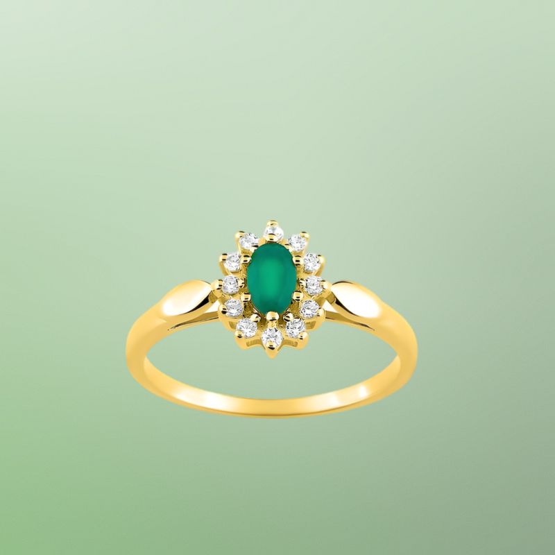Bague en Or Jaune 375‰, Émeraude et Oxyde de Zirconium