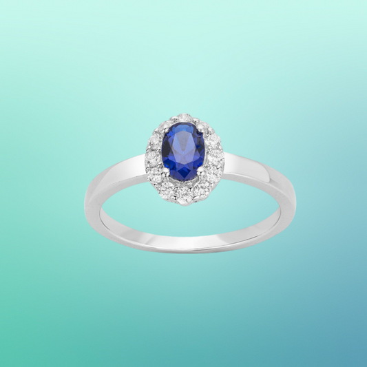Bague en Argent 925‰ avec Entourage d'Oxydes de Zirconium Blancs et Bleus
