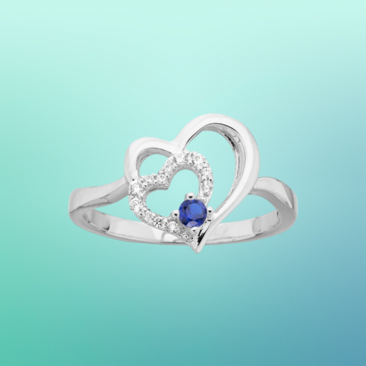 Bague Cœur en Argent 925‰ avec Oxyde Bleu et Oxydes Blancs