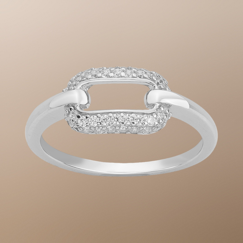 Bague Moderne en Argent 925‰ Type Trombone avec Pavage d’Oxydes