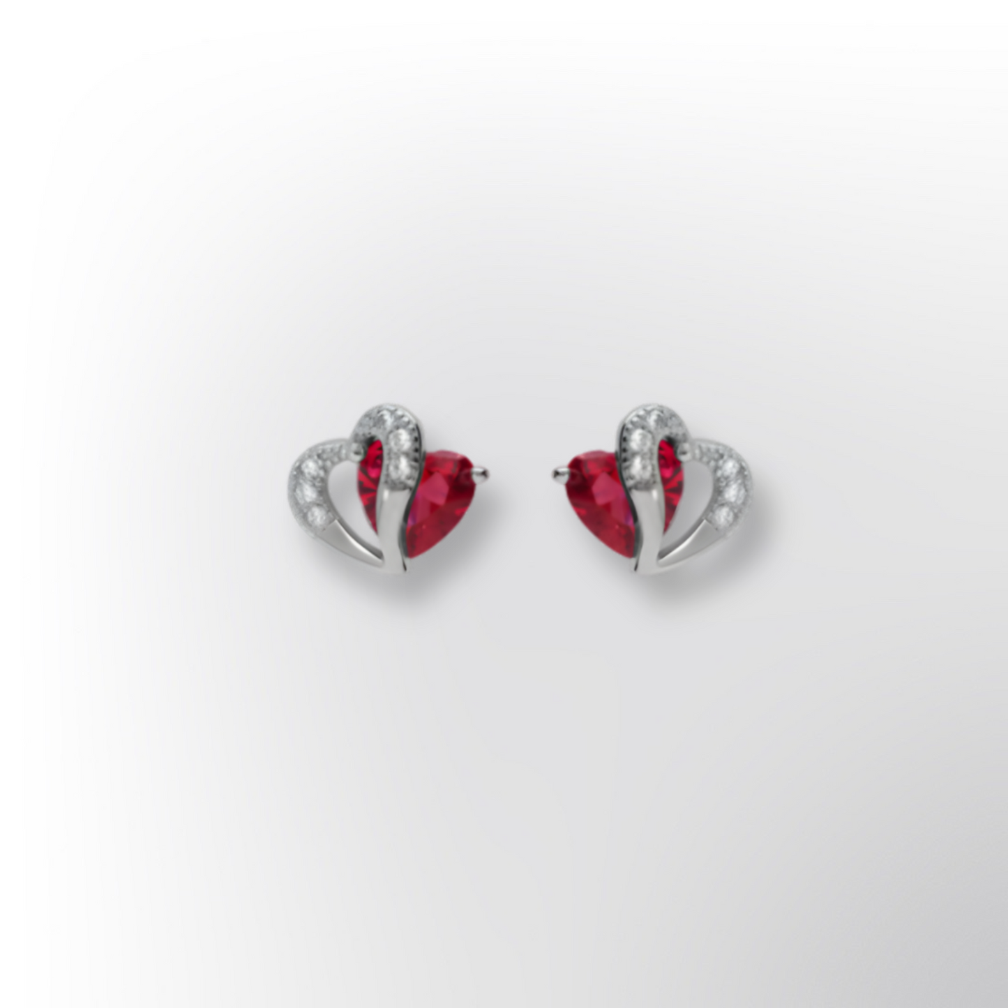 Boucles d’oreilles en argent rhodié – Double cœur, oxydes rouges et blancs