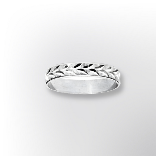 Alliance Argent Rhodié 925/1000e – Ruban Motif Diamanté Epis 4 mm