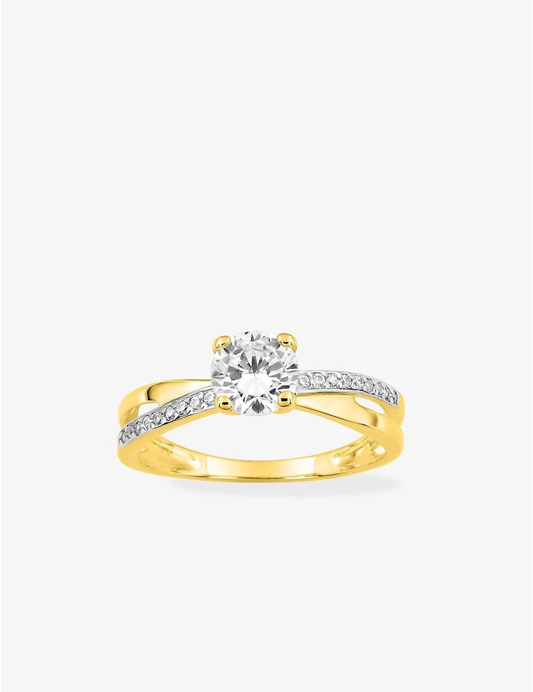 Bague Femme Solitaire Accompagné – Anneaux Croisés Plaqué Or, Rhodium et Oxyde de Zirconium 6 mm