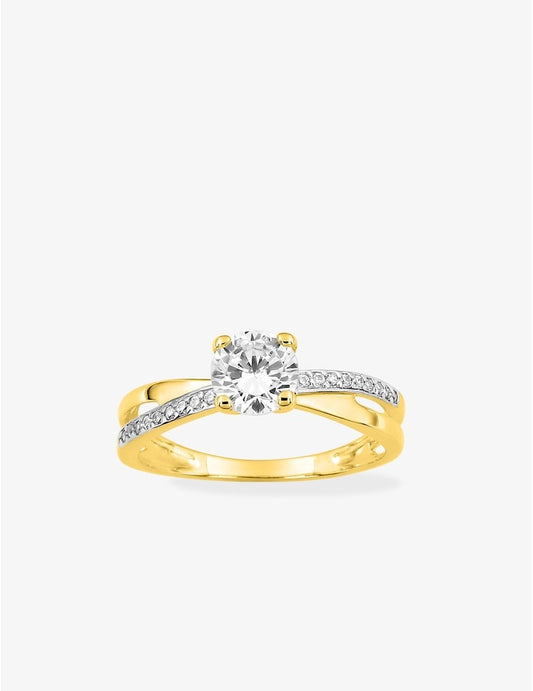 Bague Femme Solitaire Accompagné – Anneaux Croisés Plaqué Or, Rhodium et Oxyde de Zirconium 6 mm