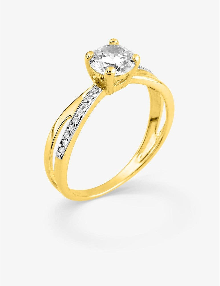 Bague Femme Solitaire Accompagné – Anneaux Croisés Plaqué Or, Rhodium et Oxyde de Zirconium 6 mm