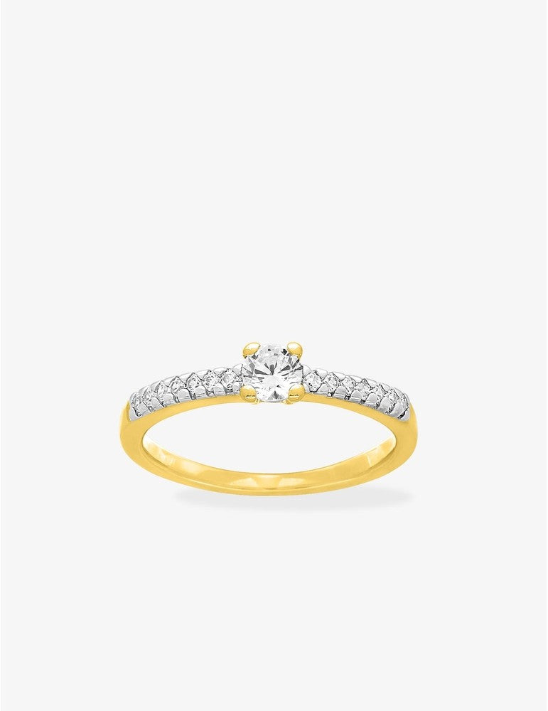 Bague Femme Solitaire Accompagné – Plaqué Or et Oxyde de Zirconium 4 mm