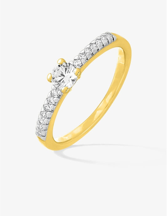 Bague Femme Solitaire Accompagné – Plaqué Or et Oxyde de Zirconium 4 mm
