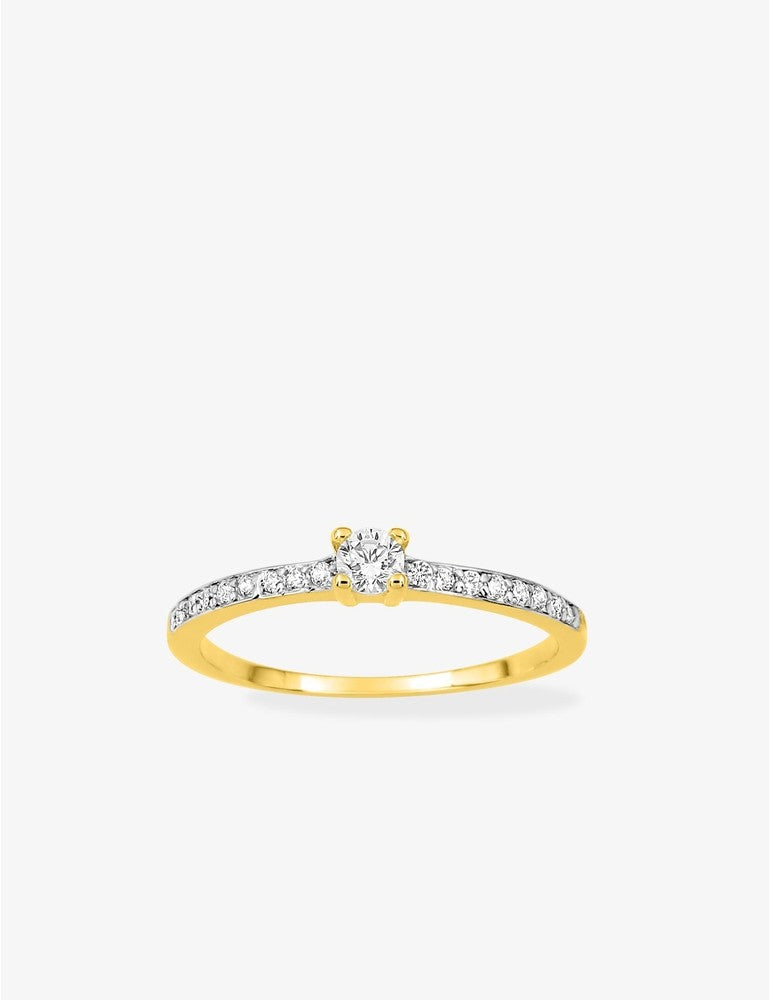 Bague Femme Solitaire Accompagné – Plaqué Or, Rhodium et Oxyde de Zirconium 3 mm