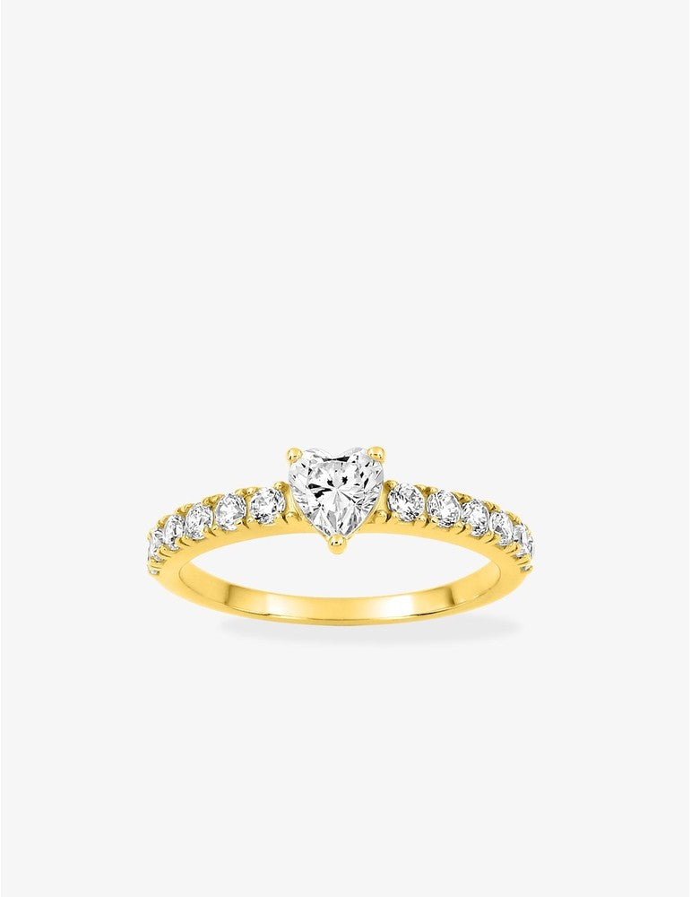 Bague Femme Solitaire Accompagné – Plaqué Or, Rhodium et Oxyde de Zirconium Cœur