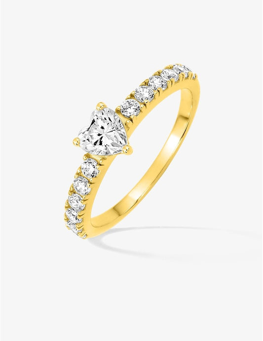 Bague Femme Solitaire Accompagné – Plaqué Or, Rhodium et Oxyde de Zirconium Cœur