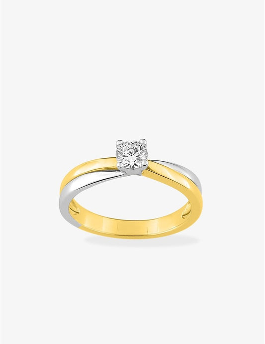 Bague Femme Solitaire Monture Bicolore – Plaqué Or, Rhodium et Oxyde de Zirconium 4 mm