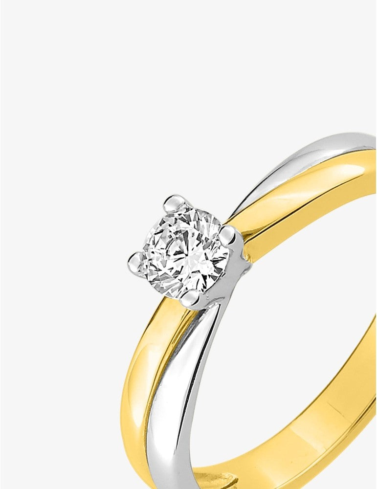 Bague Femme Solitaire Monture Bicolore – Plaqué Or, Rhodium et Oxyde de Zirconium 4 mm